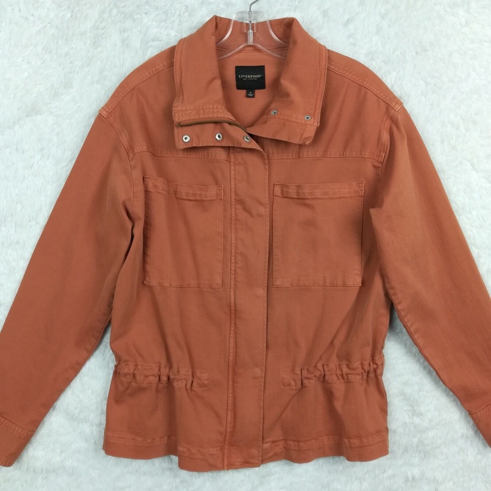 Liverpool Womens Jacket Denim Curry Spice Orange Full Zip Cinch Waist S